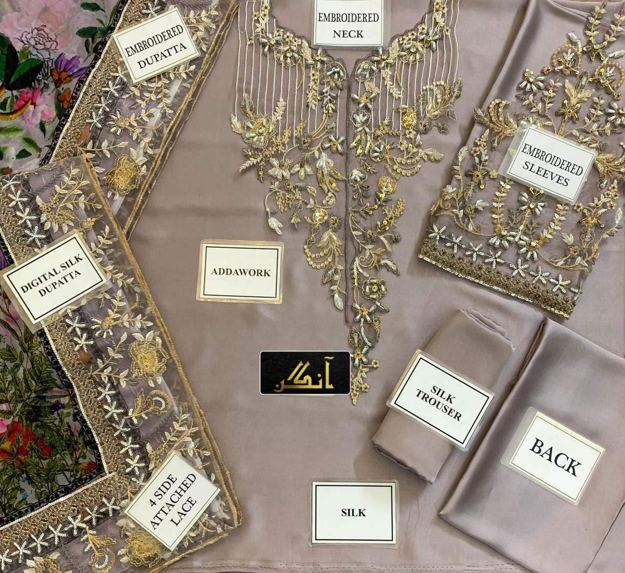 AZURE Shamooz Silk Embroidered & Adda Work Luxury Unstitched 3PC - Image 3