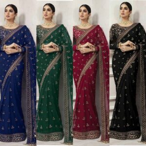 MARIA.B Net Embroidered Hand Embellished Luxury Unstitched 3PC Saree