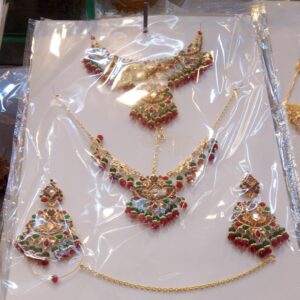 Artificial Gold Plated Necklace Set with Red & Green Stones