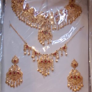 Gold Plated Artificial Bridal Jewellery Set with Red Stones