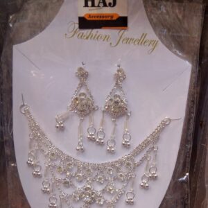 Silver-Toned Bridal Necklace Set with Hanging Beads