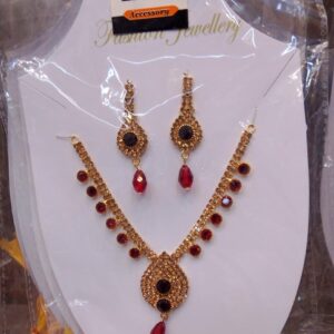 Gold-Toned Red Crystal Necklace Set – Artificial Jewellery